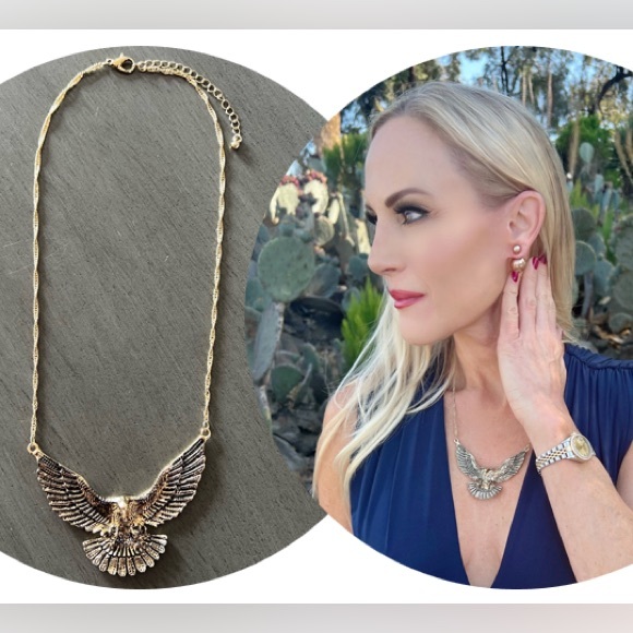 🦅 Gold Copper Eagle Flying Twisted Chain Link Patriotic USA America Necklace - Picture 1 of 5